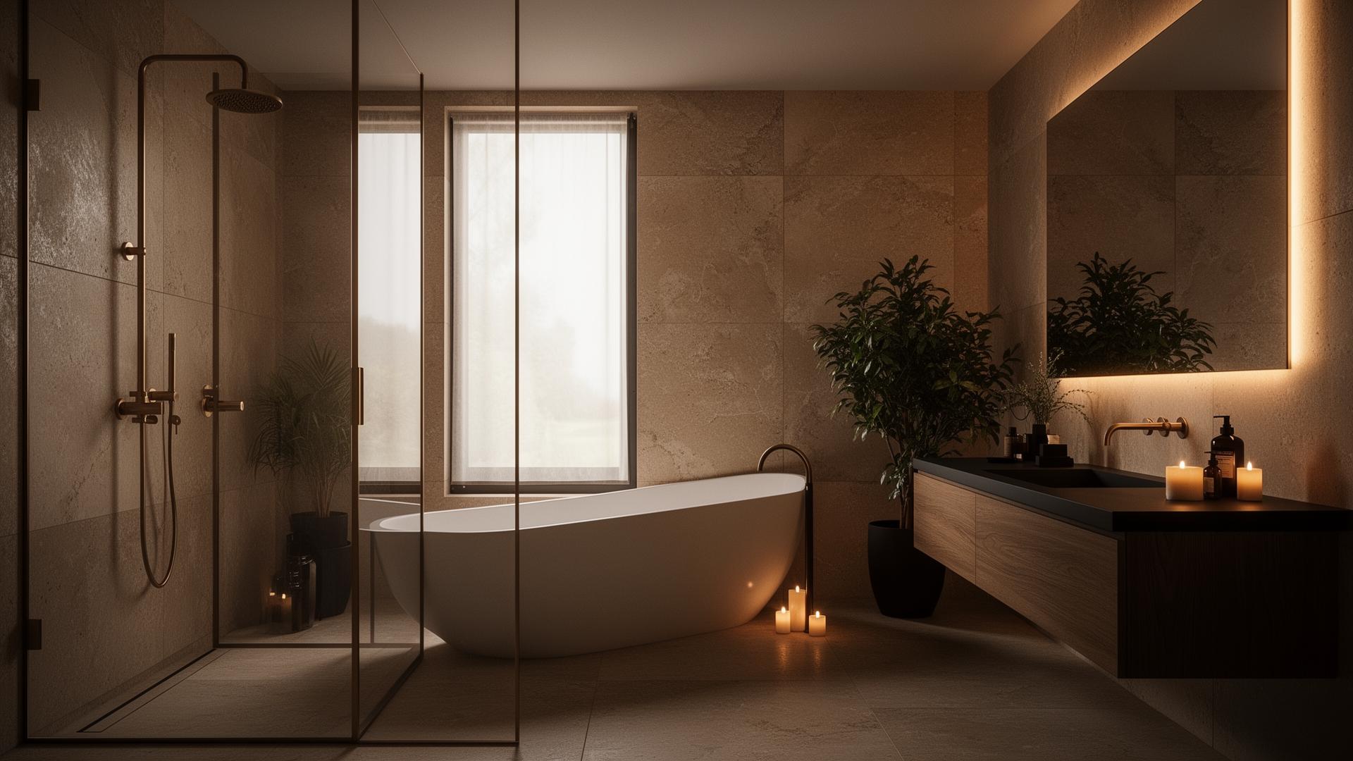 Spa-grade bathroom with freestanding tub, walk-in shower, and double vanity